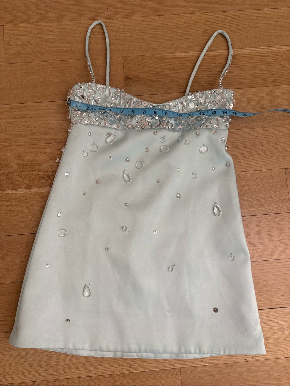 RETROFÊTE Lorelei Dress - Mint Embellished Satin Mini Dress - Picture 3 of 8